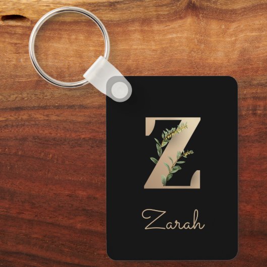 Elegant Botanisch Monogram Gouden Letter Z Sleutel Sleutelhanger (Voorkant)