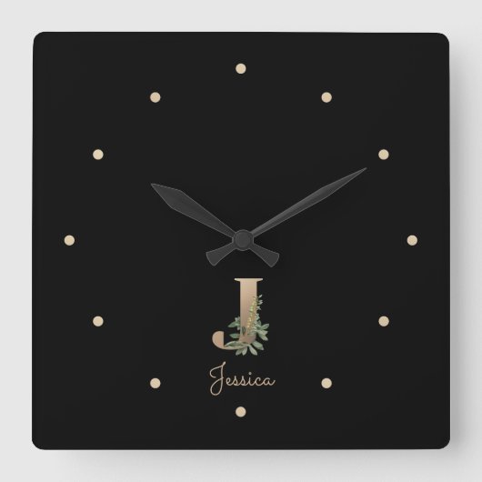 Elegant Botanisch Monogram Letter J Vierkante Klok (Voorkant)