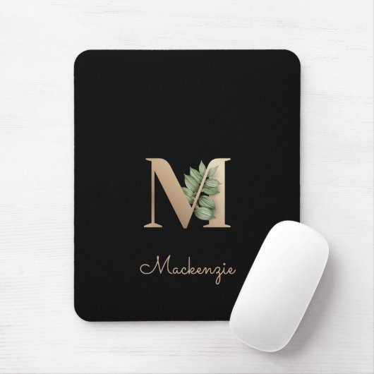 Elegant Botanisch Monogram Letter M Muismat (Met muis)