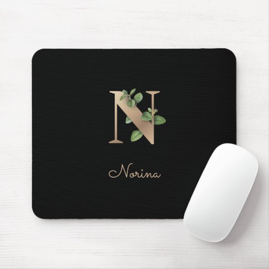 Elegant Botanisch Monogram Letter N Muismat (Met muis)