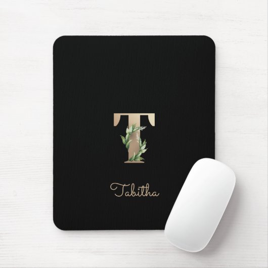 Elegant Botanisch Monogram Letter T Muismat (Met muis)