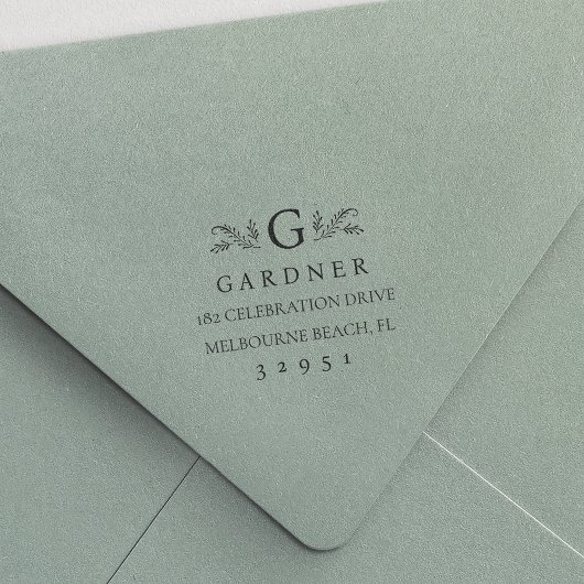 Elegant Botanisch Monogram Retouradres Zelfinktende Stempel