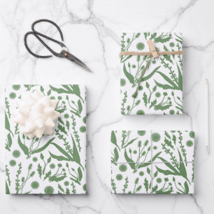 Elegant botanisch patroon saliegroen inpakpapier vel