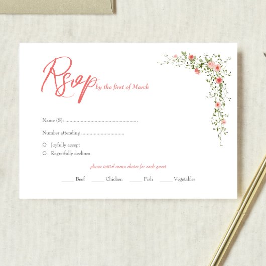 Elegant Botanisch Roos Script QR Code Wedding RSVP Kaartje