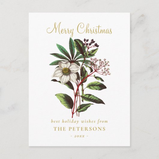 Elegant Botanisch Roos voor kerstmis Briefkaart (Voorkant)