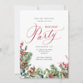 Elegant Botanisch Script Vakantie Party Kaart (Voorkant)