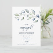 Elegant botanisch stoffige blauw verloving aankondiging (Staand voorkant)