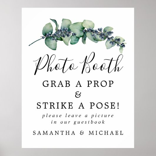 Elegant botanisch trouwfoto booth bord poster (Voorkant)