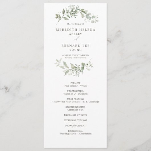 Elegant Botanisch Trouwprogramma op een plat vlak Programma (Voorkant)
