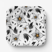 Elegant Botanisch Zwart-Wit Bloempatroon Papieren Bordje (Voorkant)