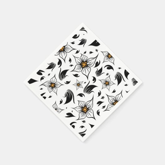 Elegant Botanisch Zwart-Wit Bloempatroon Servet (Hoek)