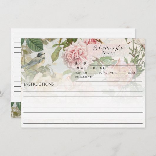 Elegant botanische bloemen met vogelbridal Recipe Kaart (Voorkant / Achterkant)