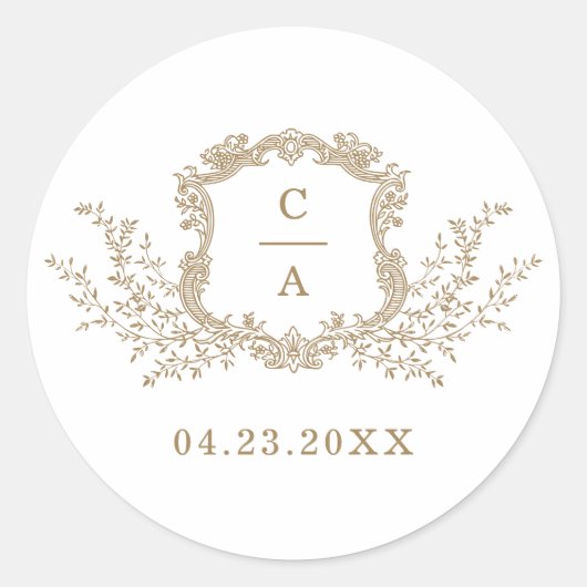 Elegant  Botanische Crest Envelope Classic R Ronde Sticker (Voorkant)