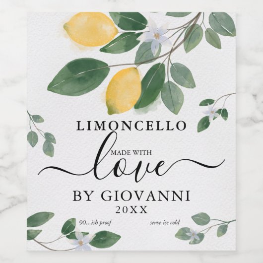 Elegant botanische emon gemaakt met Love Limoncell Wijn Etiket (Enkel label)