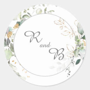 Elegant Botanische Eucalyptus Greenery Monogram Ronde Sticker