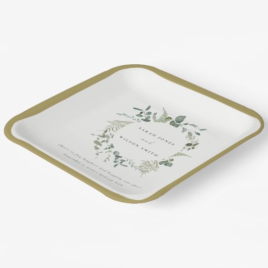 Elegant Botanische Eucalyptus Waterverf Weddenscha Papieren Bordje (Gebogen)