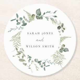 Elegant Botanische Eucalyptus Waterverf Weddenscha Ronde Kartonnen Onderzetter