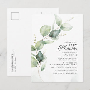 Elegant Botanische Eucalyptus Zonnebloem Baby show Uitnodiging Briefkaart