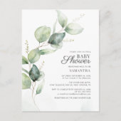 Elegant Botanische Eucalyptus Zonnebloem Baby show Uitnodiging Briefkaart (Voorkant)