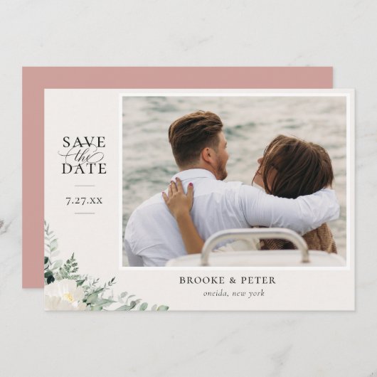 Elegant botanische flat bewaar de datum-Kaart Save The Date (Voorkant / Achterkant)