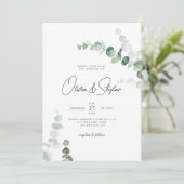Elegant Botanische Minimale QR in één bruiloft Kaart (Staand voorkant)
