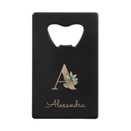 Elegant Botanische monogram Gold Letter A Kredietkaart Flessenopener
