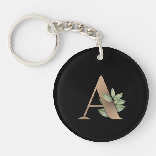 Elegant Botanische monogram Gold Letter A Sleutelhanger (Voorkant)