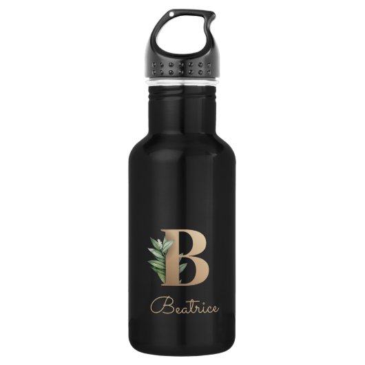 Elegant Botanische monogram Gold Letter B Waterfles (Voorkant)