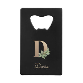 Elegant Botanische monogram Gold Letter D Kredietkaart Flessenopener