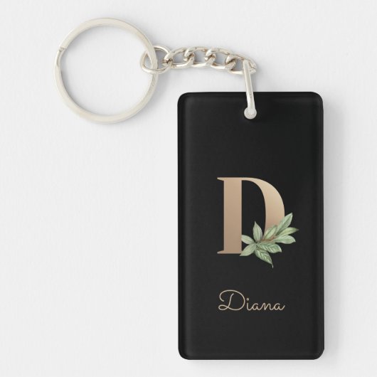 Elegant Botanische monogram Gold Letter D Sleutelhanger (Voorkant)