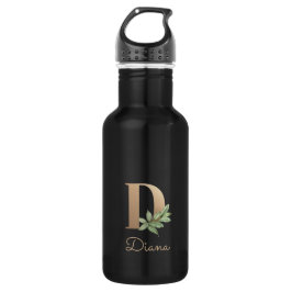Elegant Botanische monogram Gold Letter D Waterfles