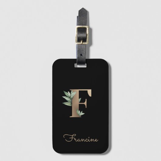 Elegant Botanische monogram Gold Letter F Bagagelabel (Voorkant (verticaal))