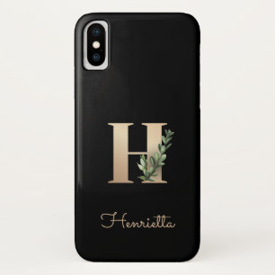 Elegant Botanische monogram Gold Letter H iPhone X Hoesje