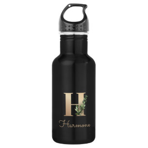 Elegant Botanische monogram Gold Letter H Waterfles