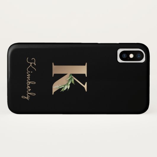Elegant Botanische monogram Gold Letter K Case-Mate iPhone Case (Achterkant (horizontaal))