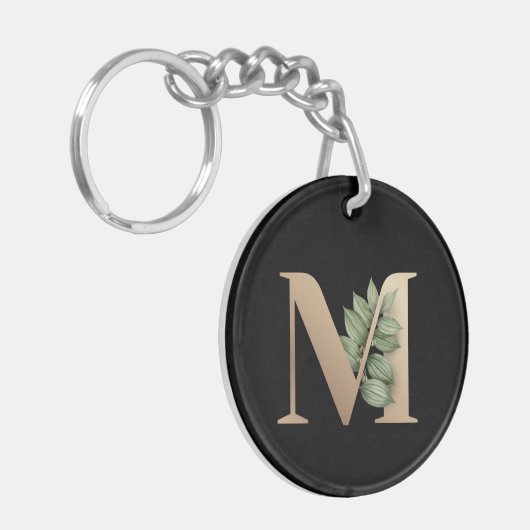 Elegant Botanische monogram Gold Letter M Sleutelhanger (Voorkant Links)