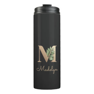 Elegant Botanische monogram Gold Letter M Thermosbeker