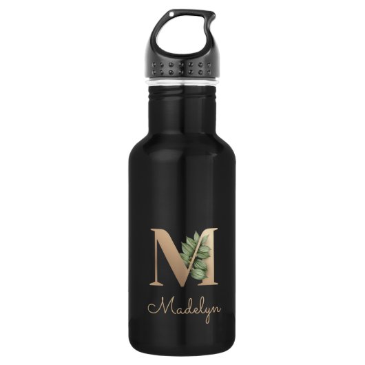 Elegant Botanische monogram Gold Letter M Waterfles (Voorkant)