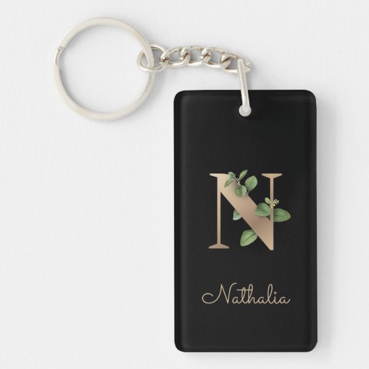 Elegant Botanische monogram Gold Letter N Sleutelhanger (Voorkant)