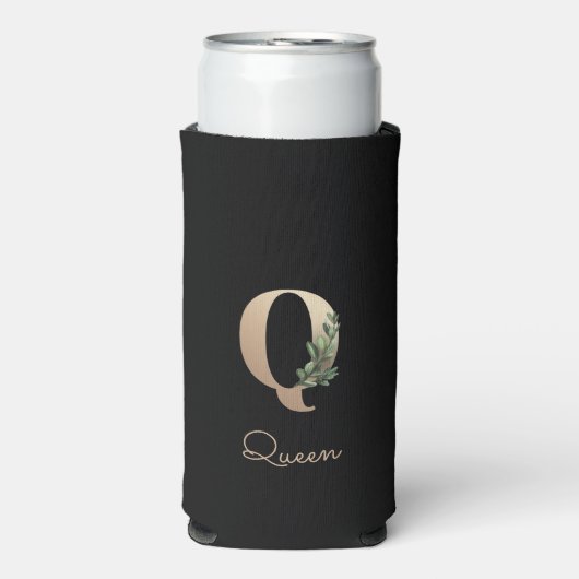 Elegant Botanische monogram Gold Letter Q (Seltzer Voorkant)