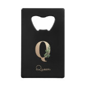 Elegant Botanische monogram Gold Letter Q Kredietkaart Flessenopener (Voorkant)