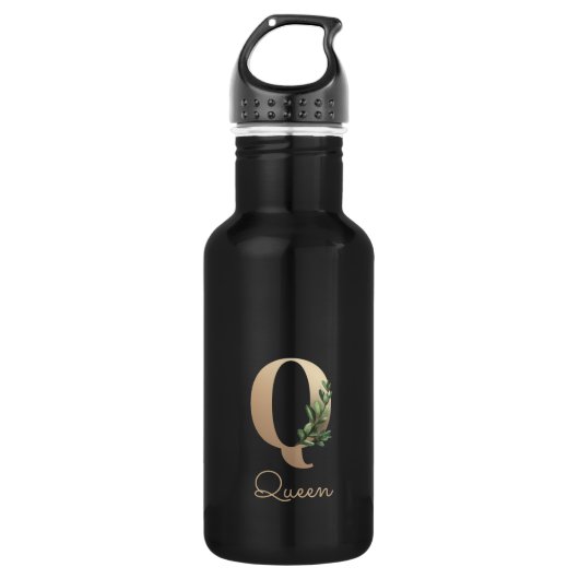 Elegant Botanische monogram Gold Letter Q Waterfles (Voorkant)