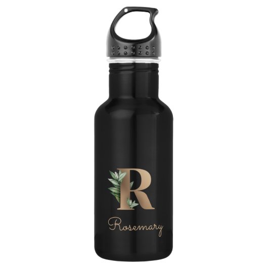 Elegant Botanische monogram Gold Letter R Waterfles (Voorkant)