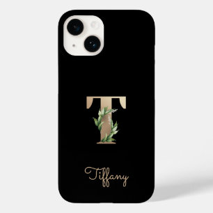 Elegant Botanische monogram Gold Letter T Case-Mate iPhone 14 Hoesje