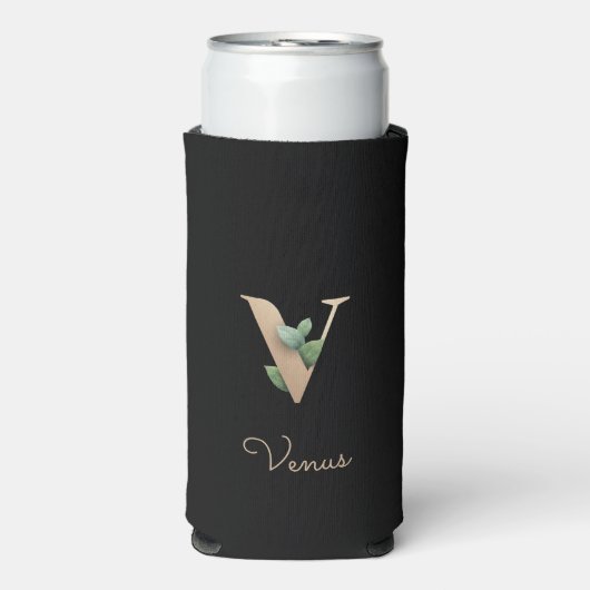 Elegant Botanische monogram Gold Letter V (Seltzer Voorkant)
