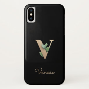 Elegant Botanische monogram Gold Letter V iPhone X Hoesje