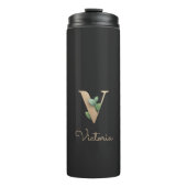 Elegant Botanische monogram Gold Letter V Thermosbeker (Voorkant)