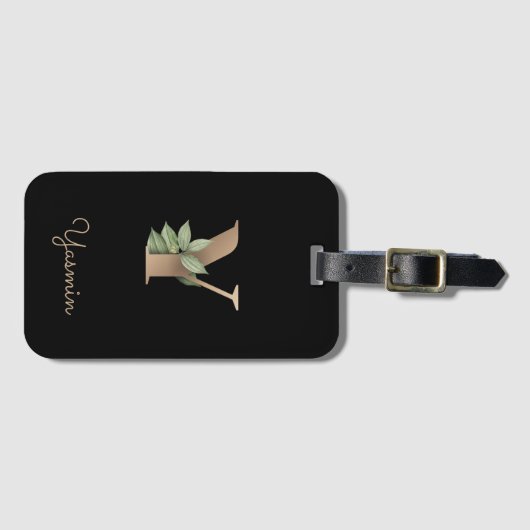 Elegant Botanische monogram Gold Letter Y Bagagelabel (Voorkant (horizontaal))
