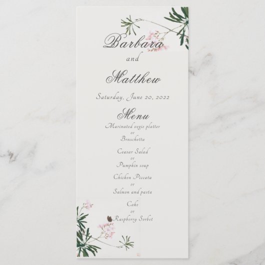 Elegant Botanische Roze Blossom met Butterfly Menu (Voorkant)