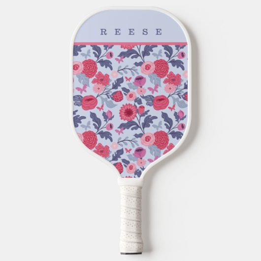 Elegant botanische roze en Paarse Floral Pickleball Paddle (Voorkant)